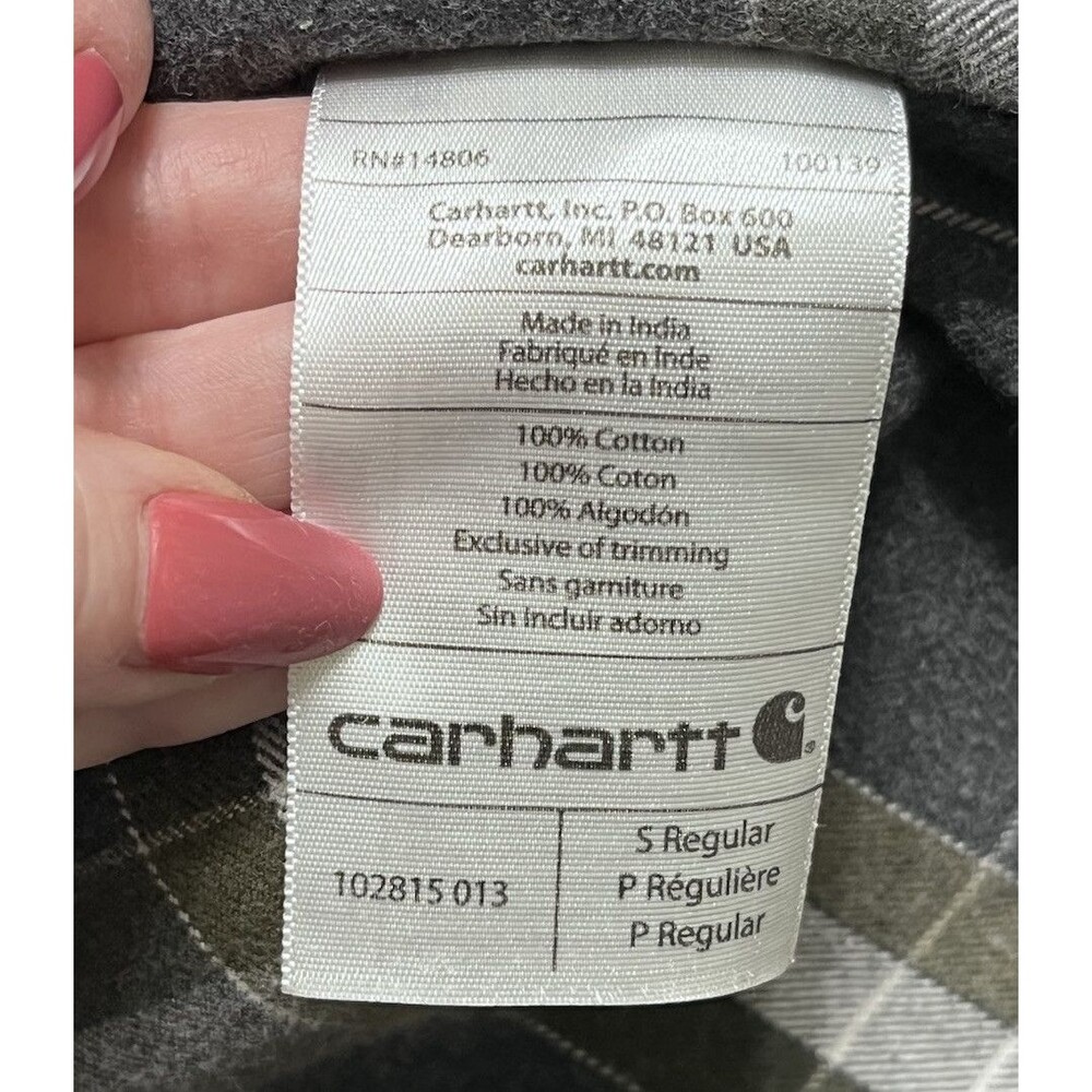 Carhartt Button Up Shirt Flannel Original Fit Work Wear Mens S Gray Grunge Gorp - Picture 6 of 8